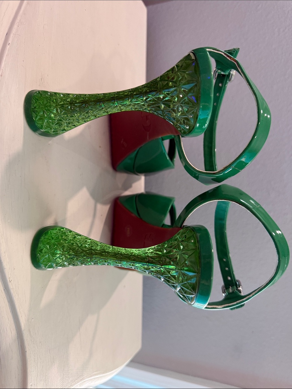 Gianni Bini Emerald Green Patent Platform Slingback Heels - Picture 2 of 5